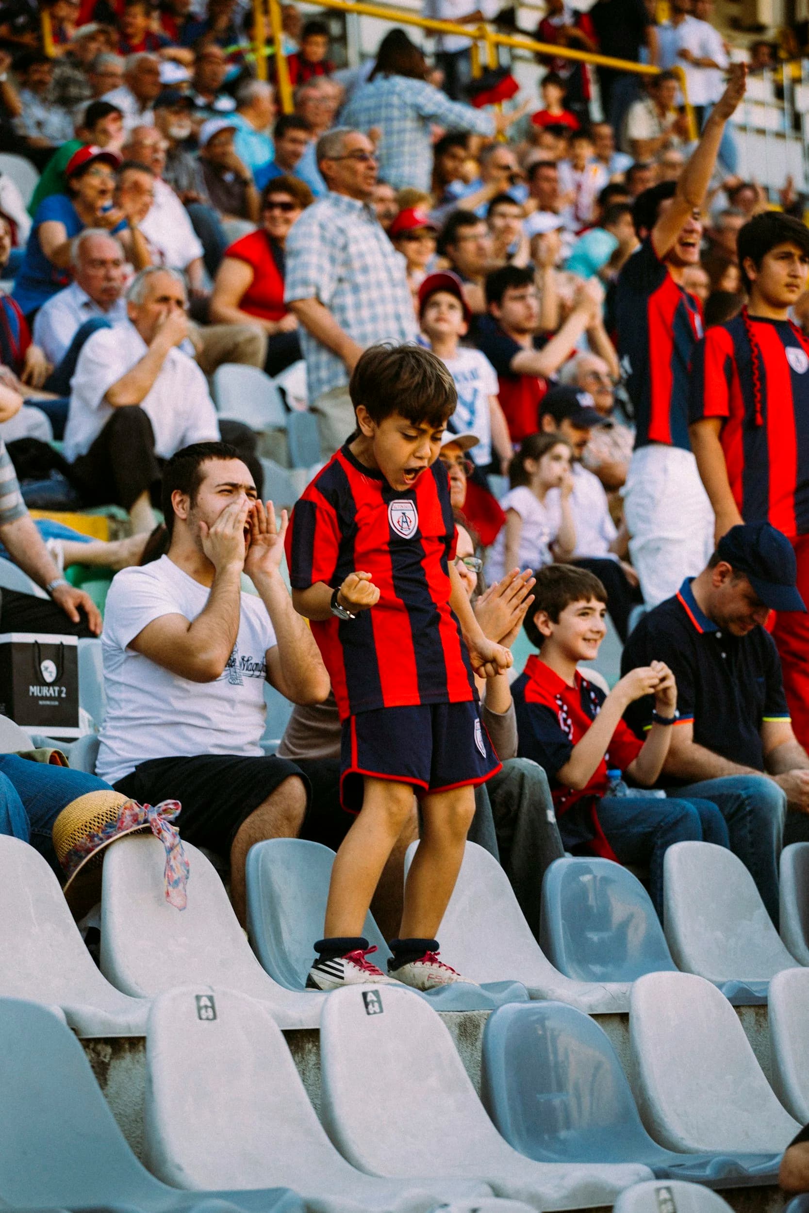 Football fans cheering in a stadium